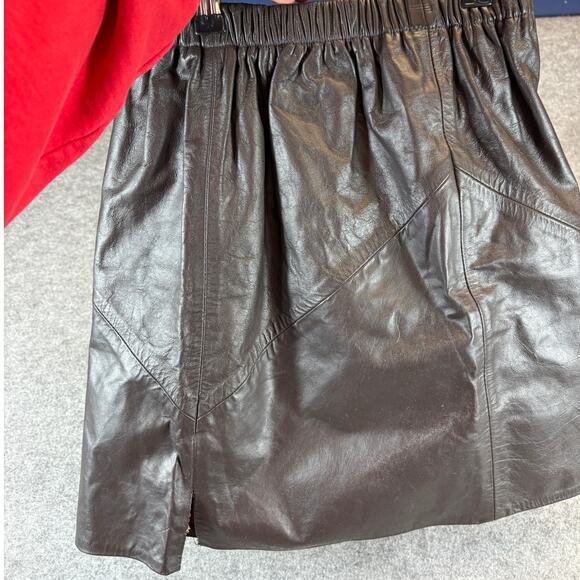 Vintage Y2K A-Line Skirt Womens Size 14 Brown Leather Lined Grunge Knee Length - Picture 5 of 6